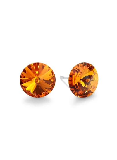 Seona Seona Ella 10mm Crystal Stud Earrings  – Hypoallergenic Stainless Steel Stud Earrings for Women, Elegant Crystal Rivoli Jewelry Earrings for Everyday and Special Occasions -  Tangerine